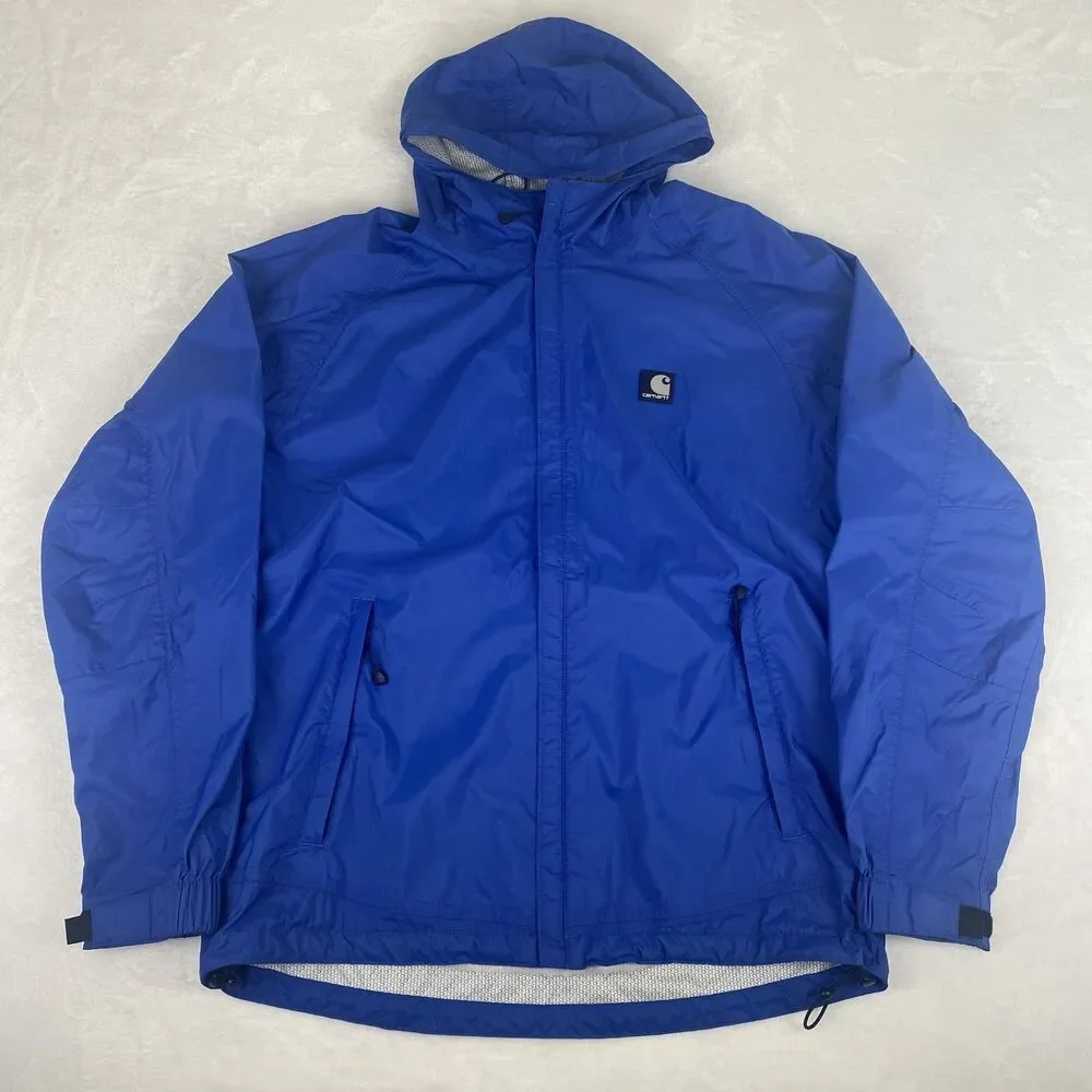 Carhartt J219 Acadia Rain Jacket Mens Medium Blue Waterproof Hooded Full Zip